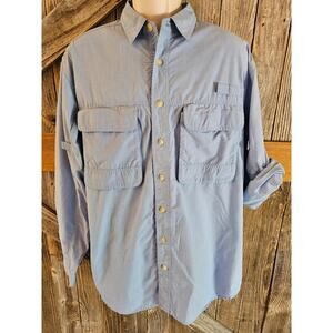 Exofficio roll tab sleeve Vented side back insect repellant button up L *FLAW*
